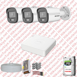 Hikvision Colorvu Gece Renkli 03 Kameralı Set 500GB Hdd